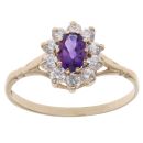 9ct Yellow Gold Amethyst And Cubic Zirconia Cluster Ring