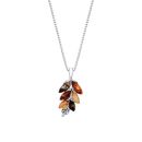 Sterling Silver Baltic Amber Multi Leaf Drop Pendant Necklace