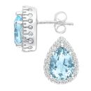 9ct White Gold Blue Topaz and Diamond Halo Teardrop Stud Earrings