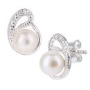 9ct White Gold Cultured Pearl and Diamond Stud Earrings