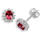 18 Carat White Gold Diamond-19pts Ruby-1.04ct Stud Earrings