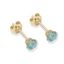 9ct yellow gold 4mm aqua CZ stud Earrings
