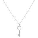 Silver Cubic Zirconia Heart Key Pendant And Chain 18" By Icesia