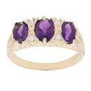 9ct Yellow Gold Amethyst And Cubic Zirconia Three Stone Ring