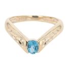 9ct Yellow Gold Blue Topaz Wishbone Ring