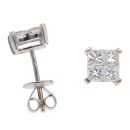18ct White Gold 1.00ct Princess Cut Diamond Stud Cluster Earrings