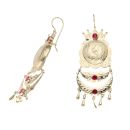 14ct Yellow Gold Red Gemstone Coin Drop Earrings