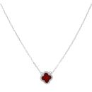 Silver Cubic Zirconia And Red Gemstone Petal Pendant And Chain 18" By Icesia