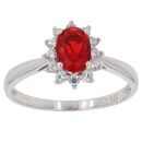 9ct White Gold Cubic Zirconia and Red Gemstone Cluster Ring