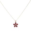 9ct Yellow Gold Garnet Flower Pendant And Chain 16"