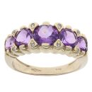 9ct Yellow Gold 0.05ct Diamond and Amethyst Five Stone Ring