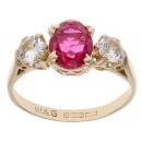 9ct Yellow Gold Created Ruby And Cubic Zirconia Three Stone Ring