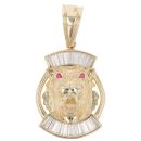 14ct Yellow Gold Cubic Zirconia And Pink Gemstone Tiger Pendant