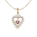 18ct Yellow Gold Amethyst and Cubic Zirconia Heart Pendant And Chain 18"