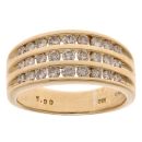 18ct Yellow Gold 1.00ct Brilliant Cut Diamond Three Row Ring