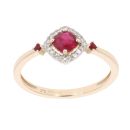 9ct Yellow Gold Ruby and 0.06ct Diamond Cluster Ring