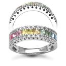 18 Carat White Gold Diamond-13pt Multi Colour Sapphire 1.33ct Ring
