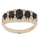 9ct Yellow Gold Sapphire and 0.05ct Diamond 5 Stone Ring