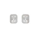 Sterling Silver Rectangular Halo Cubic Zirconia Stud Earrings