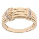 9ct Yellow Gold 0.05ct Diamond Patterned Buckle Ring