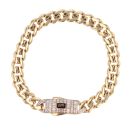 14ct Yellow Gold Monaco Classic Baguette Pave Lock Curb Bracelet 7"