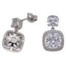 Silver Cubic Zirconia Cluster Drop Stud Earrings by Icesia