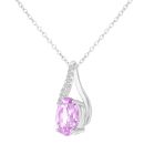 9ct White Gold Created Pink Sapphire and Diamond Crossover Pendant Necklace