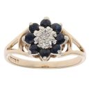 9ct Yellow Gold 0.05ct Diamond and Sapphire Cluster Ring