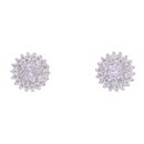 Silver Cubic Zirconia Round Halo Stud Earrings by Icesia