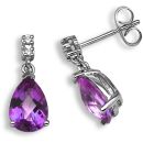 18 Carat White Gold Diamond-5pt Amethyst-2.30ct Earrings