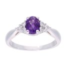 9ct White Gold Amethyst and Diamond Oval Ring