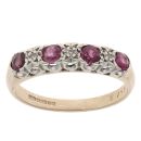 9ct Yellow Gold 0.02ct Diamond and Ruby Four Stone Ring
