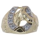 9ct Yellow Gold Cubic Zirconia Horseshoe and Horse Ring