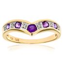 9ct Yellow Gold Amethyst and Diamond Wishbone Ring