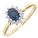 9ct Yellow Gold Sapphire and Diamond Cluster Ring