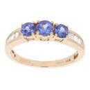 18ct Yellow Gold 0.30ct Diamond And Tanzanite Three Stone Ring