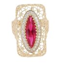 14ct Yellow Gold Red Gemstone And Cubic Zirconia Ring