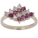 9ct Yellow Gold 0.25ct Diamond and Ruby Four Row Ring