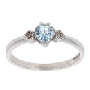 9ct White Gold Created Topaz and Diamond Heart Ring