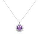 18ct White Gold 0.15ct Diamonds And Amethyst Solitaire Pendant and Chain 18"