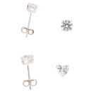 Silver Cubic Zirconia Heart and Round Stud Earrings Set of Two