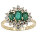 18ct Yellow Gold 0.80ct Diamond and Emerald Cluster Ring