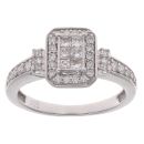 9ct White Gold 0.50ct Brilliant And Princess Cut Diamond Cluster Ring