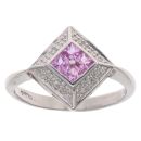 9ct White Gold 0.05ct Diamond And Pink Topaz Cluster Ring