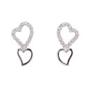 Silver Cubic Zirconia Double Heart Stud Earrings by Icesia