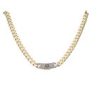 14ct Yellow Gold Monaco Classic Cubic Zirconia Baguette Pave Lock Curb Chain 16"