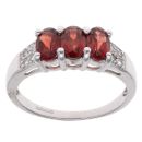 9ct White Gold Garnet and Cubic Zirconia Three Stone Ring