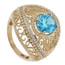 14ct Yellow Gold Cubic Zirconia Blue Gemstone Ring