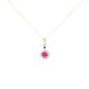 9ct Yellow Gold Ruby And 0.06ct Diamond Cluster Pendant And Chain 18"