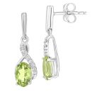 9ct White Gold Oval Peridot Crossover Diamond Drop Earrings